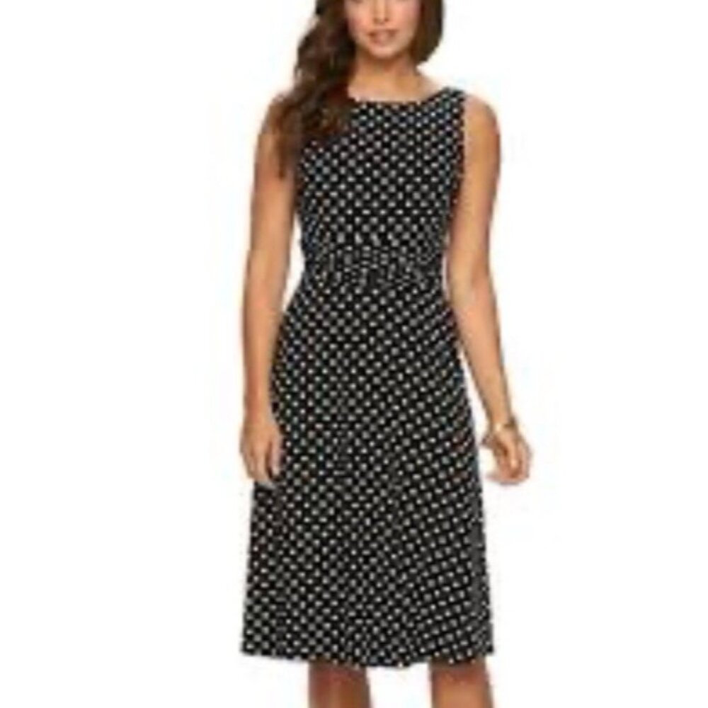 Chaps Ralph Lauren Dress S P CH Small Polka Dot Black White Stretch Washable NEW